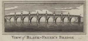 Vy över Blackfriars Bridge, London (gravyr) av English School