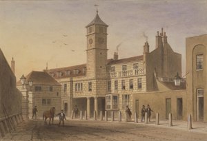 Utsikt över Bridge House i Bridge Yard, Tooley Street, 1846 (wc på papper) av English School