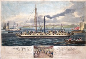 View of British Steam Vessels, publicerad av R. Ackermann, 1820-51 (färgad akvatint) av English School