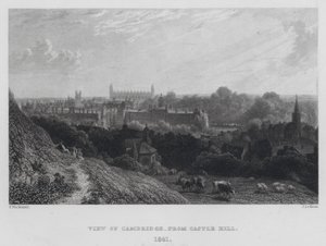 Utsikt över Cambridge, från Castle Hill (gravyr) av English School