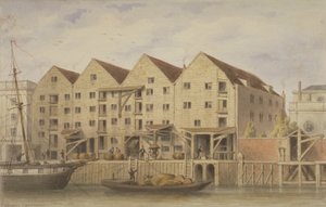Utsikt över Chamberlains Wharf, Tooley Street, 1846 (wc på papper) av English School