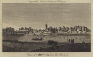 Utsikt över Chiswick från floden (gravyr) av English School