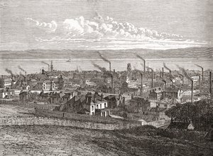Vy över Dundee, Skottland, från "Cities of the World", publicerad ca 1893 (tryck) av English School
