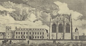 Utsikt över Eaton College i Buckinghamshire, 1779 (gravyr) av English School