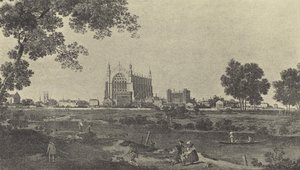 Utsikt över Eton College, c 1747 (gravyr) av English School