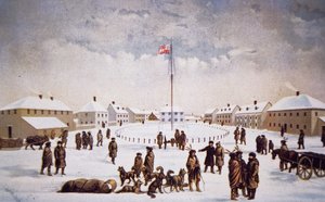 Utsikt över Fort Garry (färg litho) av English School