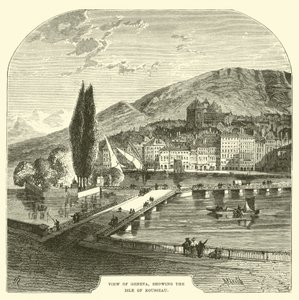 Utsikt över Genève, som visar Isle of Rousseau av English School