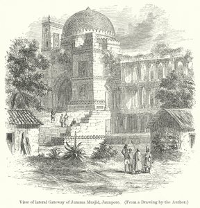 Vy över den laterala porten till Jumma Musjid, Jaunpore (gravyr) av English School