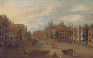 Utsikt över Old Palace Yard, Westminster, med den östra änden av Westminster Abbey och kung Henrik VII:s kapell till vänster, ca 1700 av English School