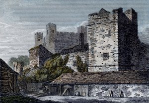 Utsikt över Rochester Castle, Kent. c.1830 av English School