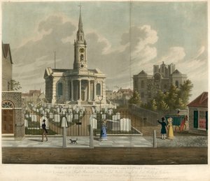 Utsikt över St Pauls Church, Deptford, London och Rectory House av English School