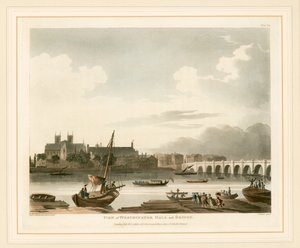 Utsikt över Westminster Hall och Bridge av English School