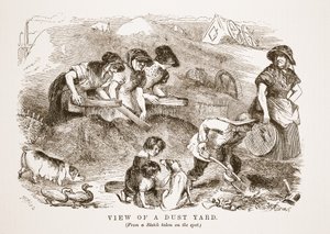 Vy över en dammgård, illustration från London Labor och London Poor av Henry Mayhew, pub. 1862 av English School
