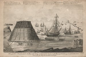 Utsikt över en kon konstruerad år 1785 som förs till sin plats i vägen till Cherbourg av English School