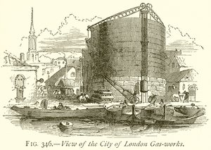 Utsikt över City of London Gas-Works av English School