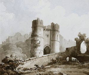Utsikt över porten till Carisbrooke Castle, Isle of Wight av English School