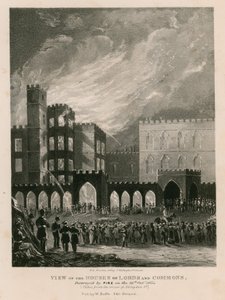 Utsikt över Houses of Lords and Commons, förstört av brand den 16 oktober 1834 av English School