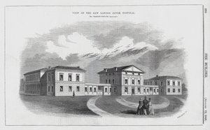 Utsikt över New London Fever Hospital (gravyr) av English School