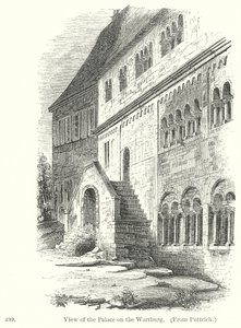 Vy över slottet på Wartburg (gravyr) av English School