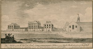 Vy över det högra Hon the Earl of Chesterfields hus nära Hyde Park, taget från Park Wall av English School