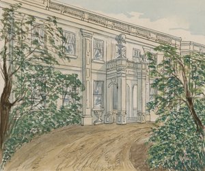Utsikt över huset vid Palace Green nr 2, Kensington, där Thackery dog (wc på papper) av English School