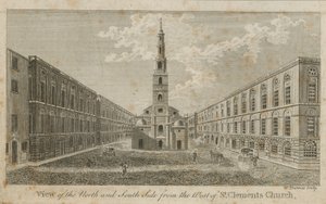 Utsikt över norra och södra sidan från väster om St Clements Church av English School