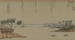 View on the River, 1886 (penna och bläck med wc på papper) av English School