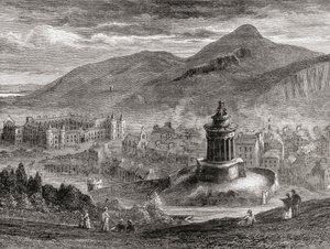 Utsikt över Edinburgh från The Burns Monument på Calton Hill, från "Scottish Pictures Drawn with Pen and Pencil", av Samuel G. Green, publicerad 1886 av English School