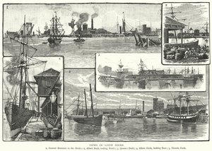 Utsikter i Leith Docks (gravyr) av English School