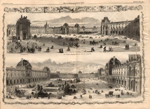 Utsikt över Cour Carree du Louvren i Paris. Gravyr i "The illustrated London News"" av 15 augusti 1857. av English School
