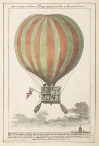 Vincent Lunardi i luften efter sin uppstigning från Moorfields, september 1784 (färgad gravyr) av English School