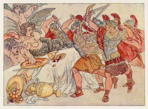 Virgils Aeneid: Harpierna (färg litho) av English School