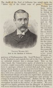 Viscount Wolmer, MP, arvtagare till jarldömet Selborne (gravyr) av English School