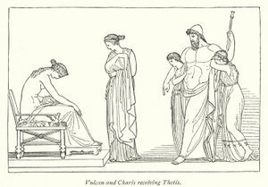 Vulcan och Charis möter Thetis (litho) av English School