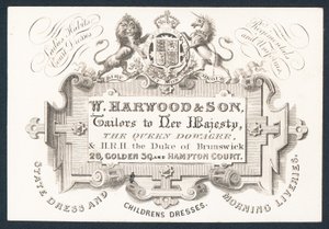 W Harwood & Son, skräddare, handelskort av English School