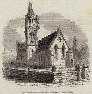 Walton Church, Stafford, träffad av blixten (gravyr) av English School