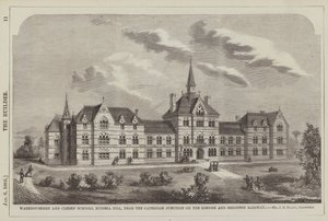 Lagerhållare och kontoristskolor, Russell Hill, nära Caterham Junction på London … (gravyr) av English School