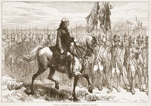Warren Hastings granskar Pearses kolumn, illustration från Cassells Illustrated History of India av James Grant, pub. 1879 av English School