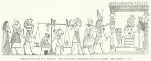 Att väga själen i en våg, från en egyptisk representation av dom (gravyr) av English School