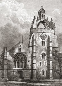 Västra fronten av Kings College, Aberdeen som det var på 1800-talet, som visar kapellens krontorn, från A Short History of the English People av J. R. Green, publicerad 1893 av English School