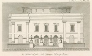 Västra framsidan av den nya Drury Lane Theatre, London av English School