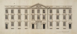Västra framsidan av den föreslagna nya byggnaden för Garden Quadrangle vid New College, c.1680 (bläck & grå tvätt på papper) av English School