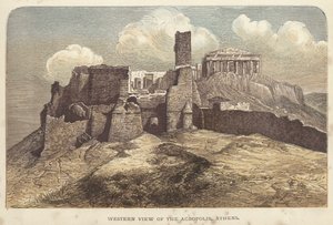 Western View of Akropolis, Aten (färgad gravyr) av English School