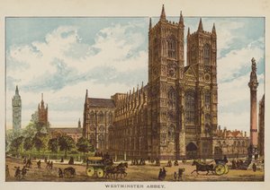 Westminster Abbey (färgad gravyr) av English School