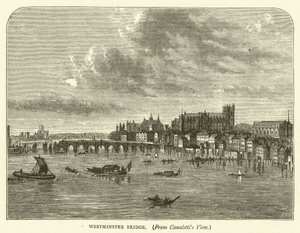 Westminster Bridge, från Canalettis vy (gravyr) av English School