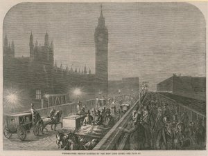 Westminster Bridge upplyst av det nya limeljuset av English School