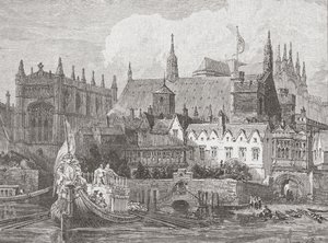 Westminster Hall sett från Themsen under Charles I:s regeringstid, ca 1625-49 av English School