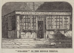 "Wig-Shop" i mellantemplet (gravyr) av English School