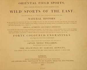Wild Sports Of the East: frontispice från "Oriental Field Sports, a Collection of Drawings", pub. av Edward Orme av English School