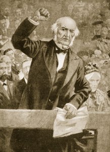 William Gladstone talar vid ett möte i Liverpool den 24 september 1896 av English School